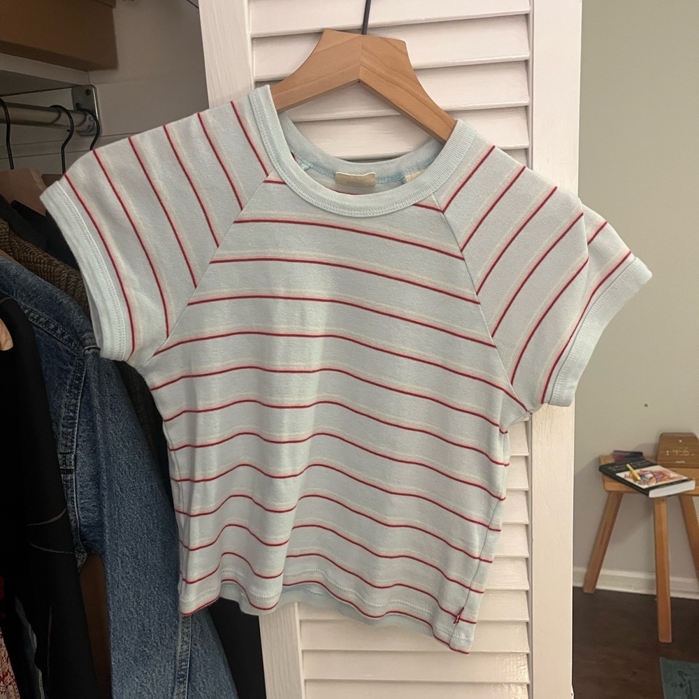 Levi's Light Blue and Red Striped Crop Top